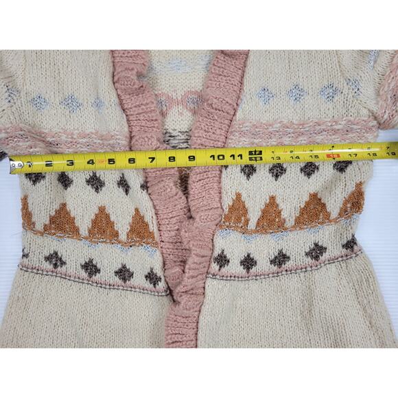 Matilda Jane Just Imagine Jacie Fair Isle Cream Blush Ruffle Cardigan Medium - Picture 11 of 16